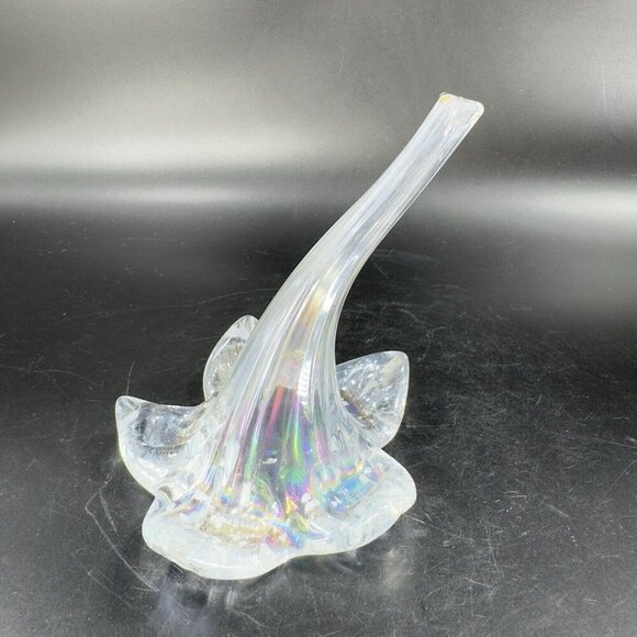 Vintage Silvestri Clear Iridescent Glass Flower With Stem Figurine Decor Glass - Picture 11 of 13